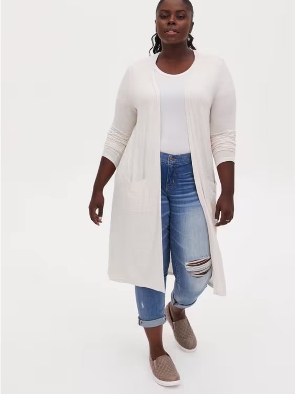 Torrid Super Soft Slub Duster 4X Heather Oatmeal Long Cardigan Pockets